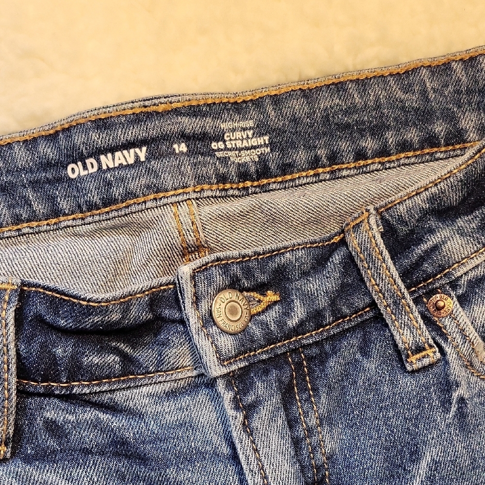 NWT OG high rise straight medium wash Women's Blue Distressed Jeans 14 - Picture 5 of 9